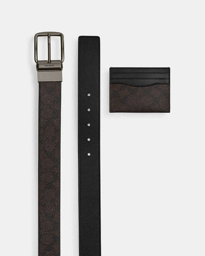 Boxed Card Case And Belt Set In Signature Canvas