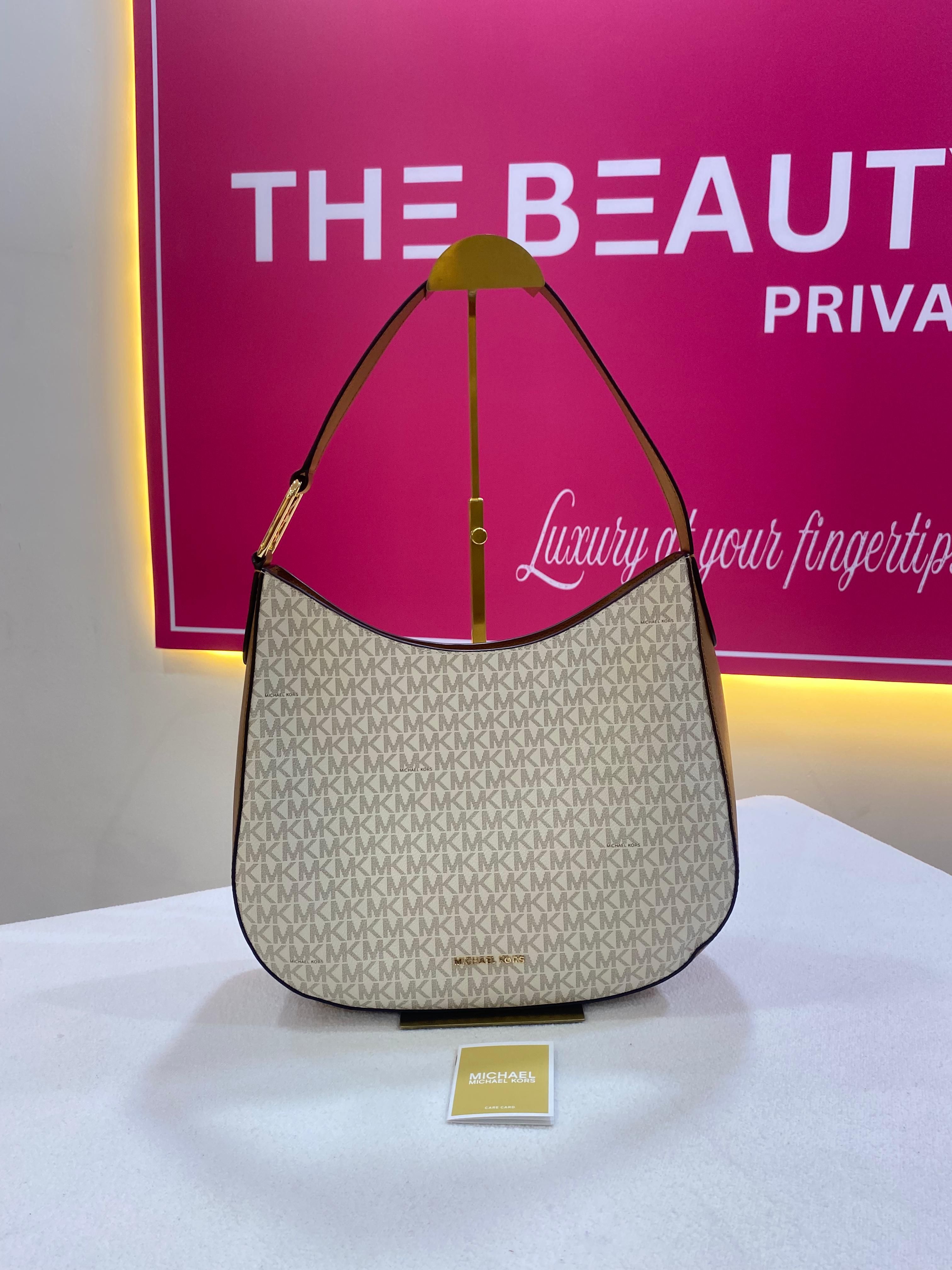 Mocha Kors KENSINGTON LARGE SIGNATURE LOGO HOBO SHOULDER BAG