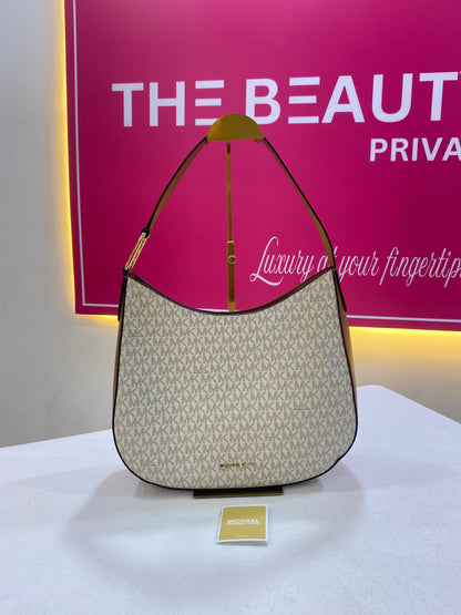 Mocha Kors KENSINGTON LARGE SIGNATURE LOGO HOBO SHOULDER BAG