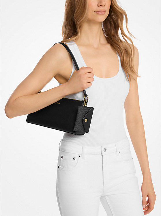 Vincent Medium Saffiano Leather Pochette with Signature Logo Card Case