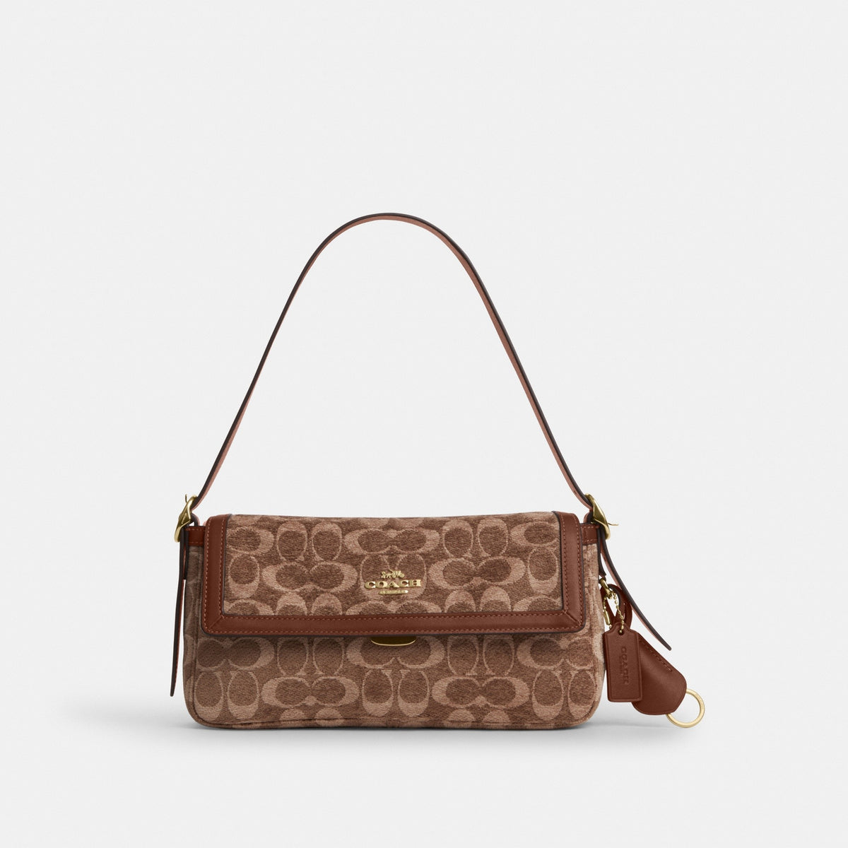 Coach Etta Small Flap Shoulder Bag In Signature Chenille Gold/Light Khaki/Vintage Brown