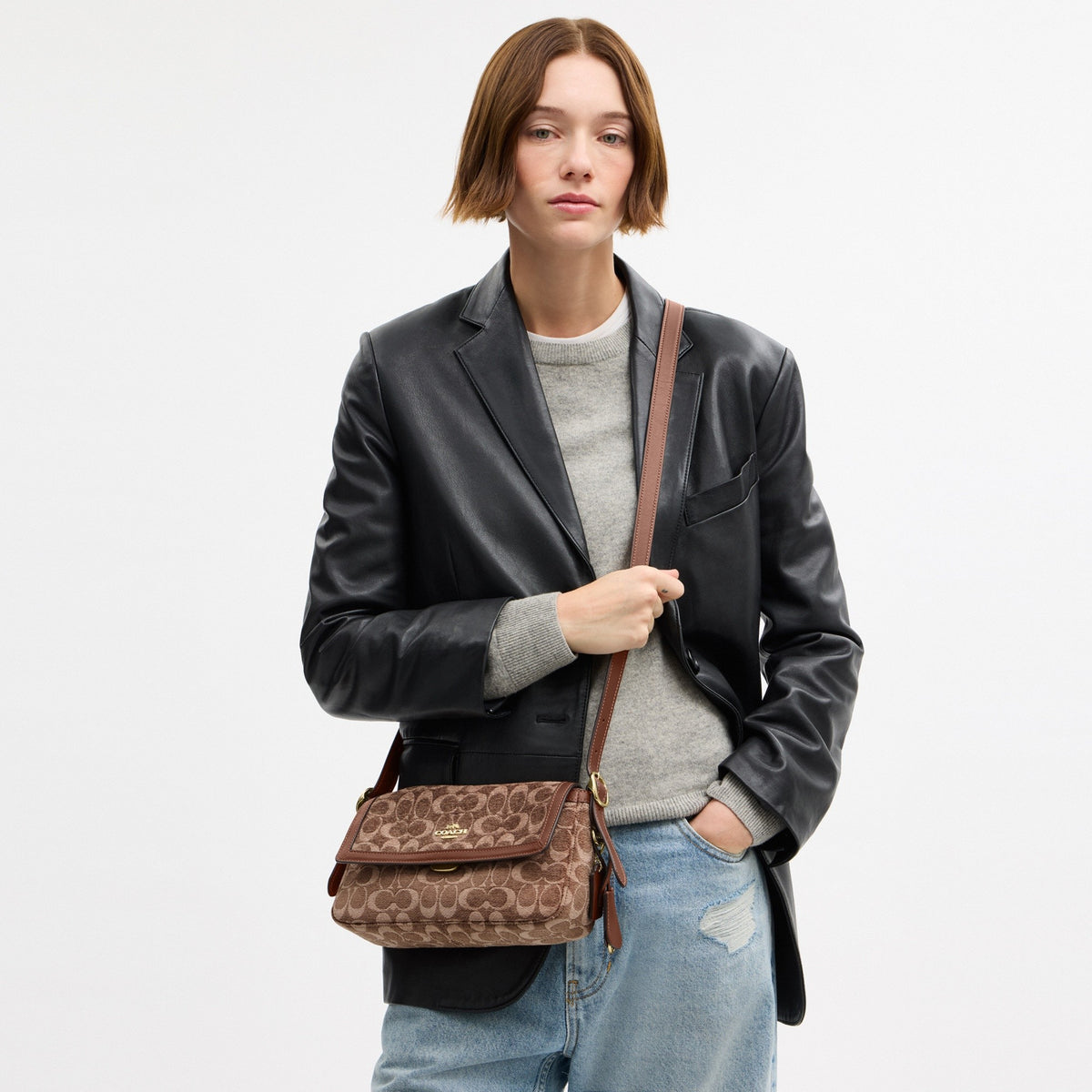 Coach Etta Small Flap Shoulder Bag In Signature Chenille Gold/Light Khaki/Vintage Brown