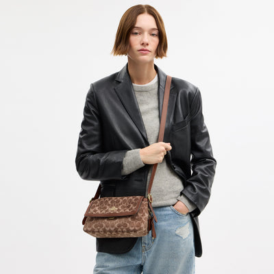 Coach Etta Small Flap Shoulder Bag In Signature Chenille Gold/Light Khaki/Vintage Brown