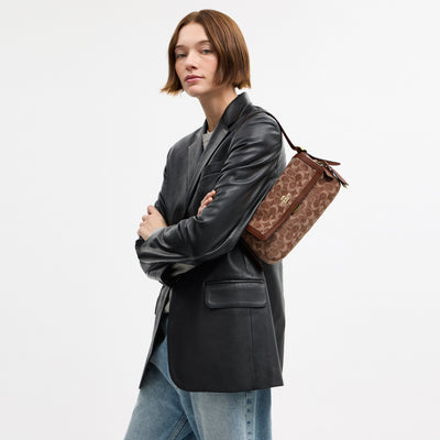 Coach Etta Small Flap Shoulder Bag In Signature Chenille Gold/Light Khaki/Vintage Brown