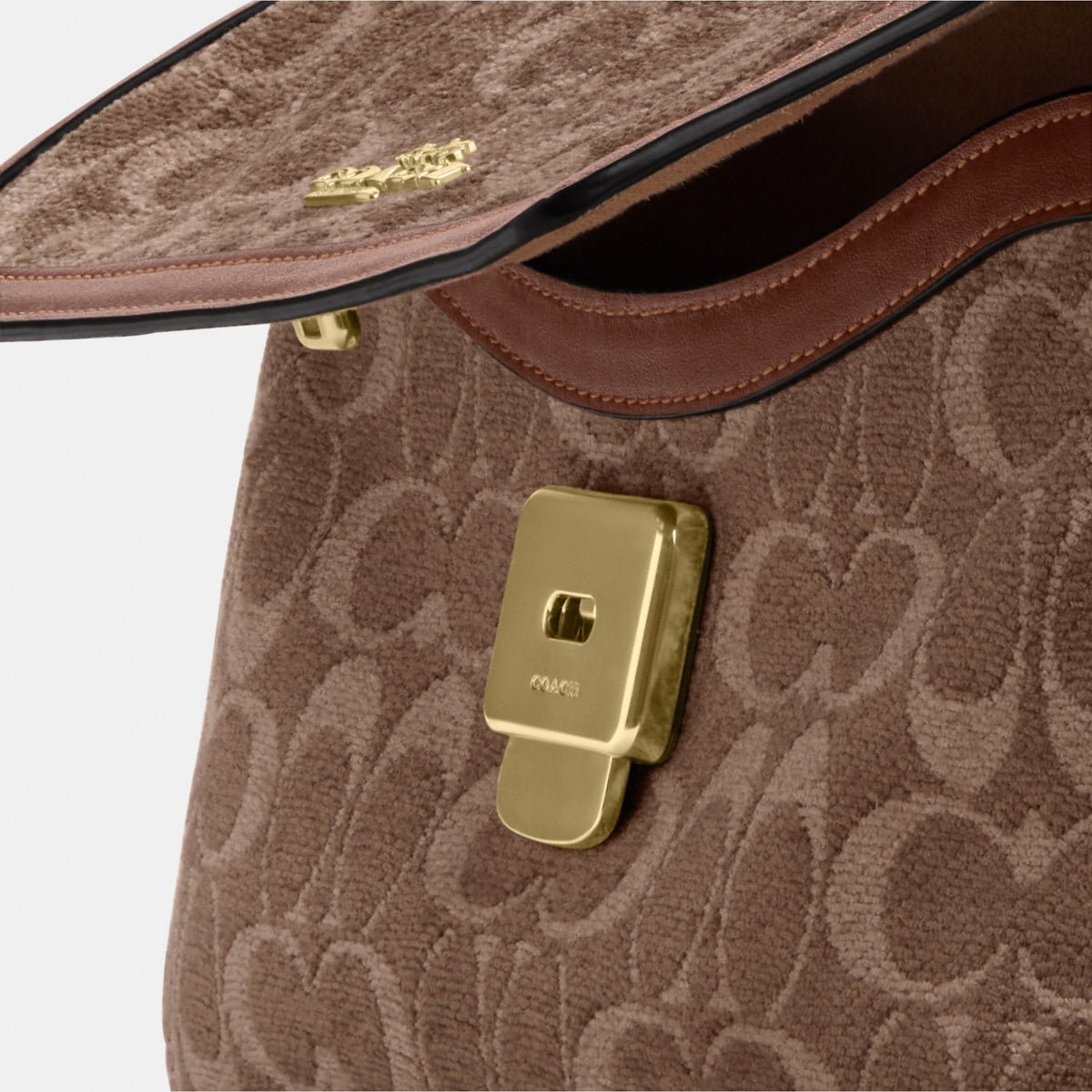 Coach Etta Small Flap Shoulder Bag In Signature Chenille Gold/Light Khaki/Vintage Brown