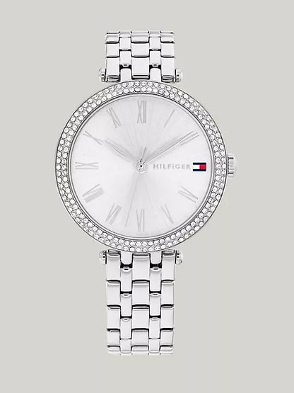 Tommy Hilfiger 34MM Crystal Bezel Silver Dial Watch