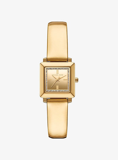 Michael Kors Mini Gwynn Pavé Gold-Tone and Leather Watch