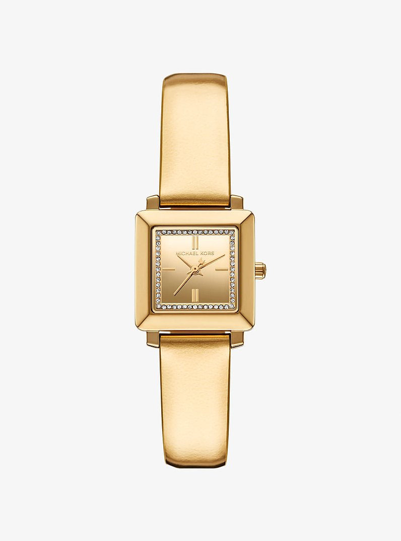 Michael Kors Mini Gwynn Pavé Gold-Tone and Leather Watch