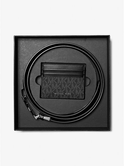 Michael Kors Signature Logo Card Case and Belt Gift Set