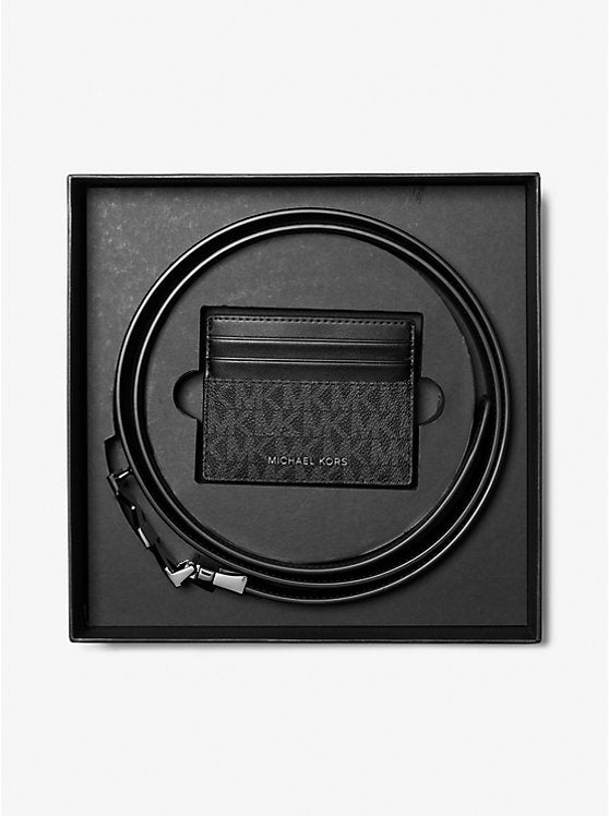 Michael Kors Signature Logo Card Case and Belt Gift Set