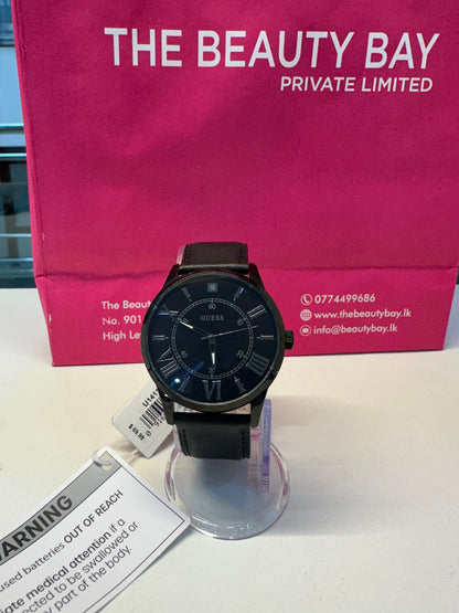 Black Leather Analog Watch