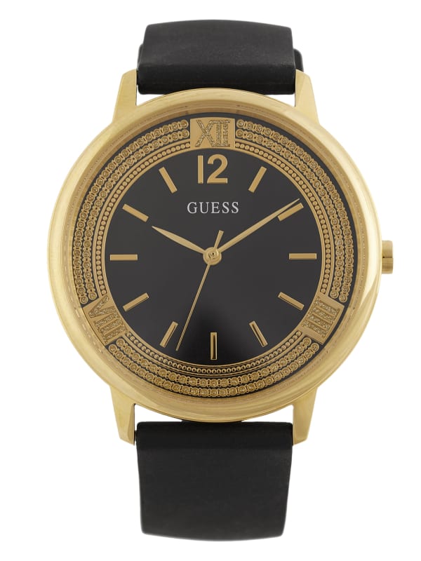 Guess Black Silicone and Gold-Tone Watch