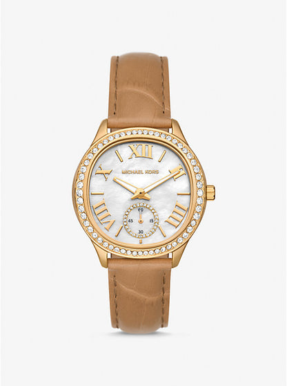 Michael Kors Sage Pavé Gold-Tone and Crocodile Embossed Leather Watch