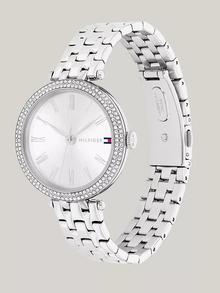 Tommy Hilfiger 34MM Crystal Bezel Silver Dial Watch Women