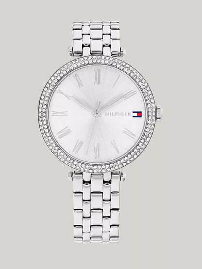 Tommy Hilfiger 34MM Crystal Bezel Silver Dial Watch Women