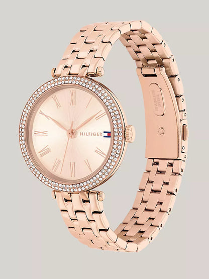 Tommy Hilfiger 34MM Crystal Bezel Carnation Dial Watch Women