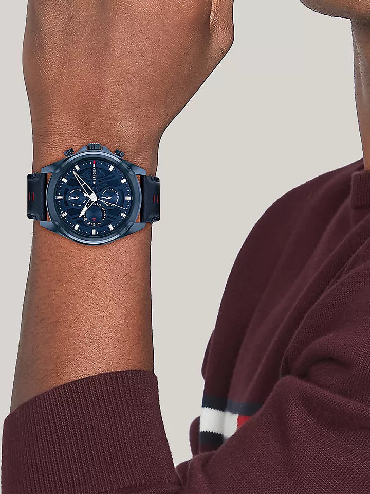 Tommy Hilfiger 48MM Blue Leather Multi-Layer Watch