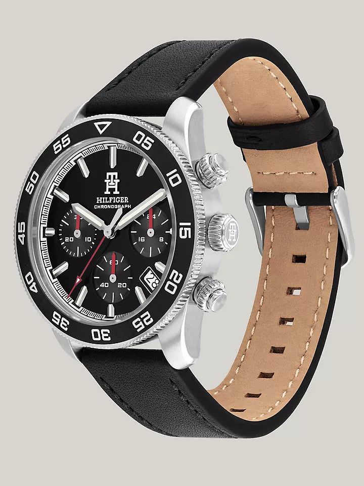 Tommy Hilfiger 41MM TH85 Black Leather Chronograph Watch