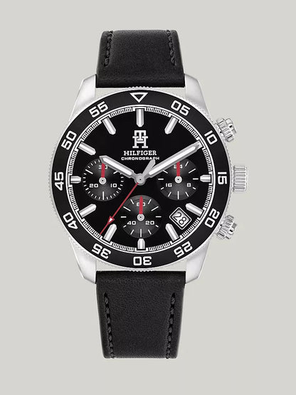 Tommy Hilfiger 41MM TH85 Black Leather Chronograph Watch