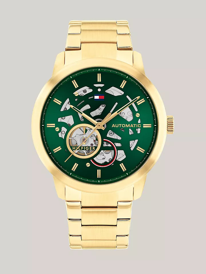 Tommy Hilfiger 43MM Green Skeleton Dial Automatic Watch