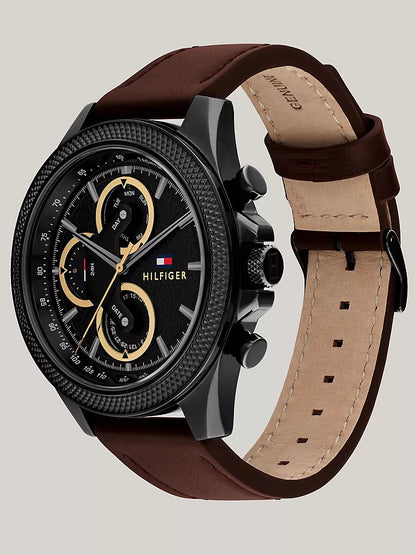 Tommy Hilfiger 46MM Sport Watch with Brown Leather Strap