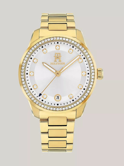 Tommy Hilfiger 36MM T85 Gold-Tone Crystals Watch Women