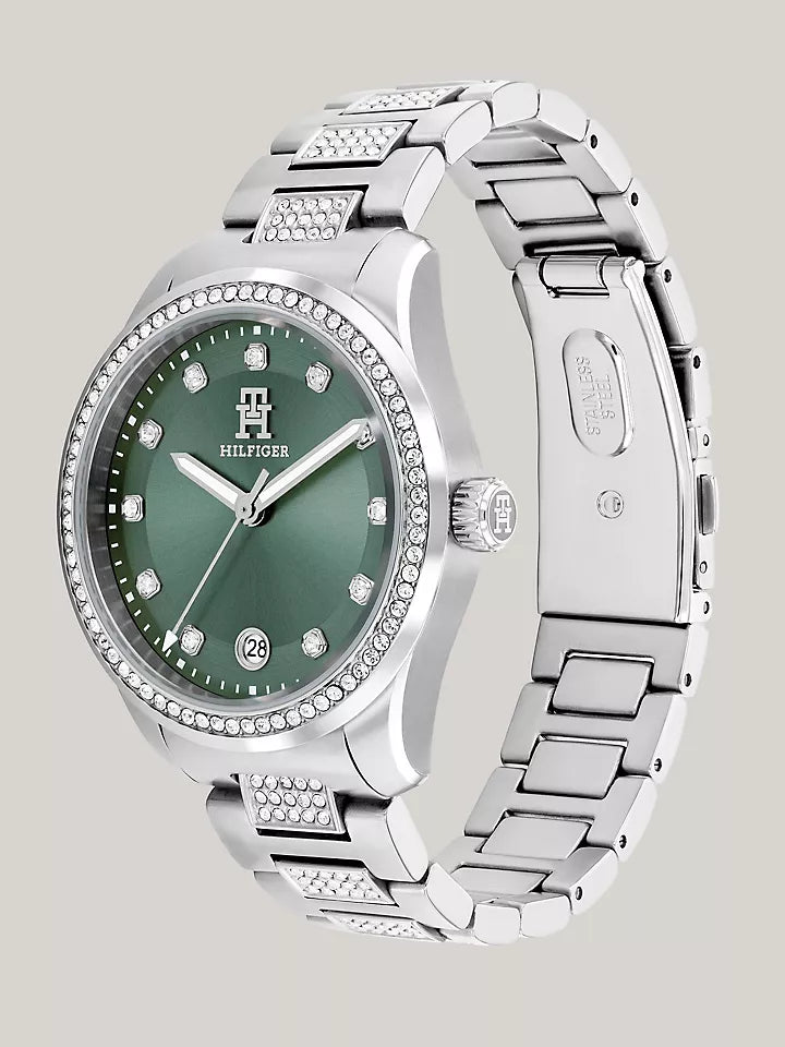 Tommy Hilfiger 36MM T85 Green Dial Crystals Watch Women