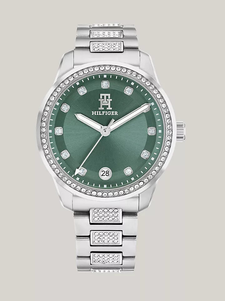 Tommy Hilfiger 36MM T85 Green Dial Crystals Watch Women