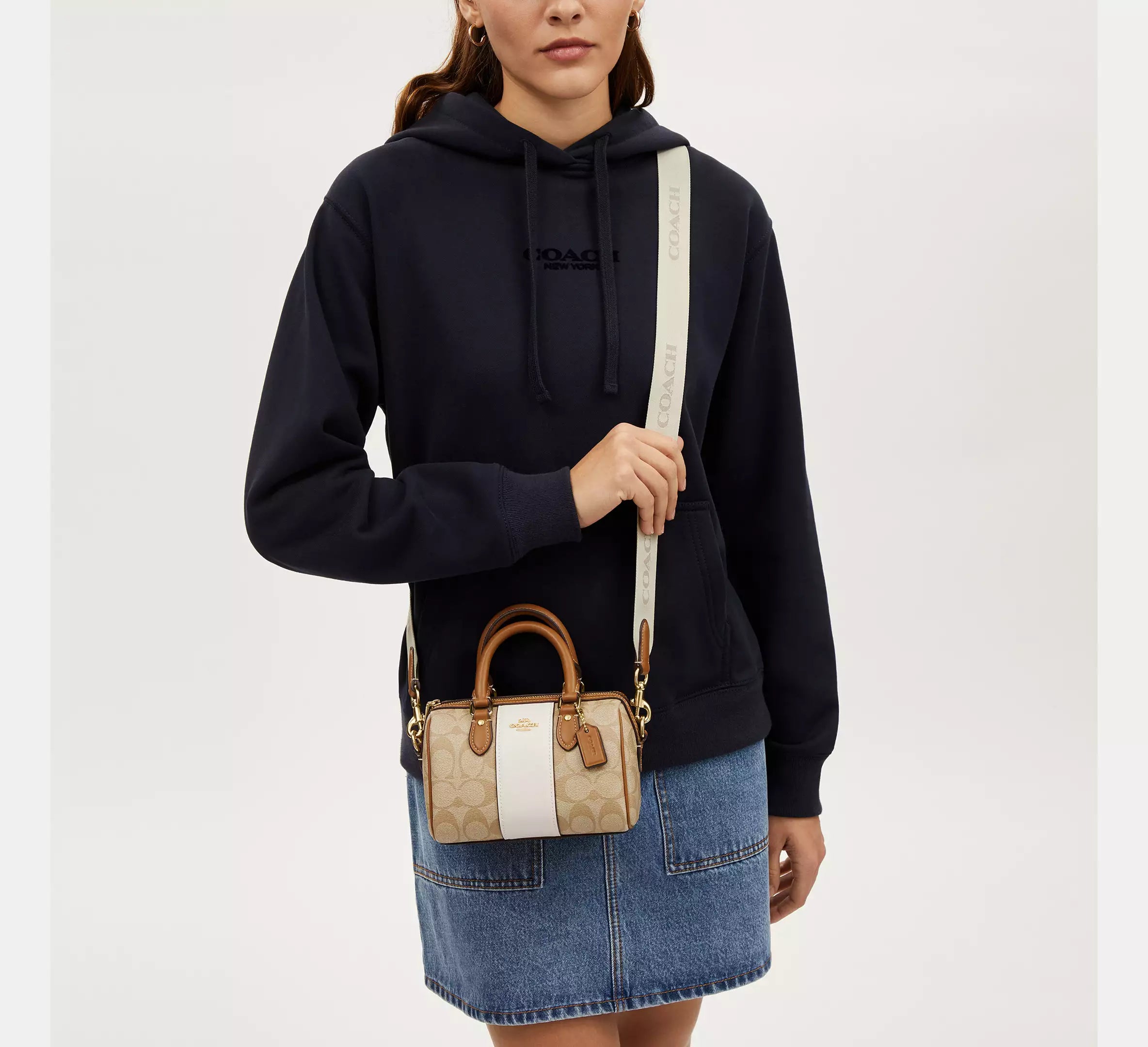 Coach Mini Rowan Crossbody In Signature Canvas With Stripe