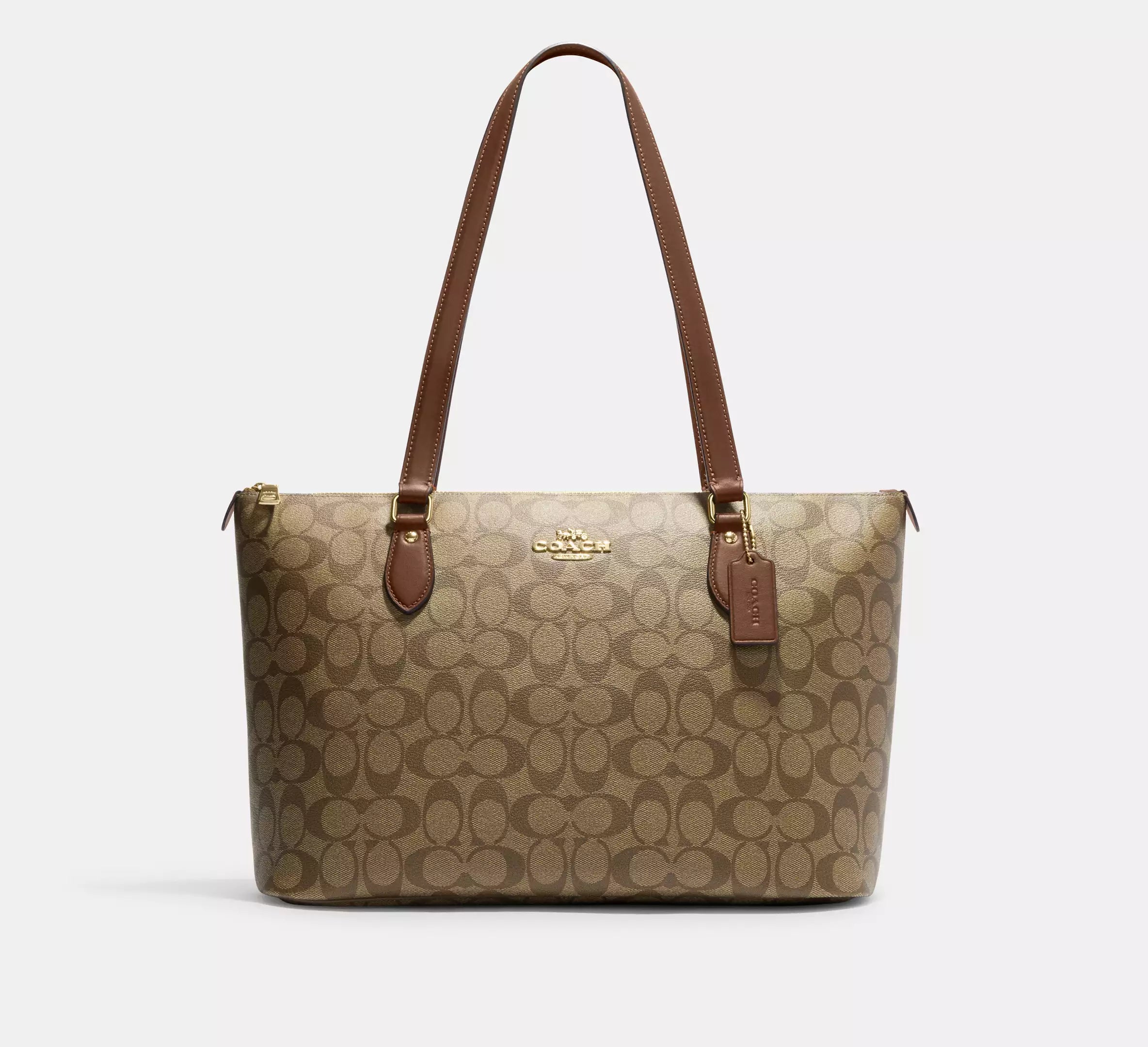 Coach Gallery Tote Bag In Signature Canvas - Gold Khaki Saddle 2